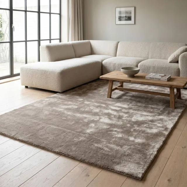 DÉJA Living Vloerkleed - Laagpolig Lichtbruin Tencel - Roke
