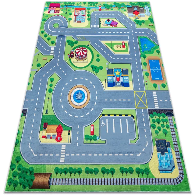 RUGSX Kleden Rugsx BAMBINO 9028 tapijt wasbaar Stad dieren voor 200x290 cm Groen