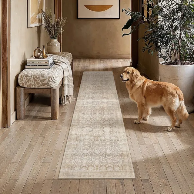 Duraxl Loper vloerkleed - 60 x 240 cm - Beige - Laagpolig