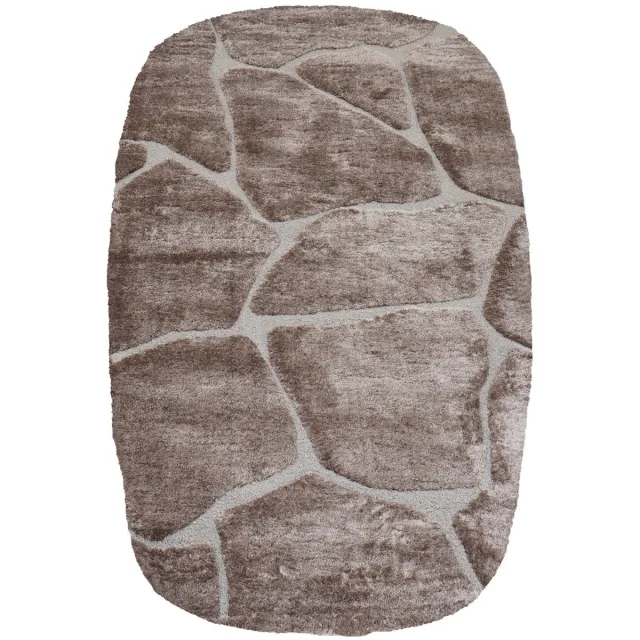 Veer Carpets Vloerkleed Macy Bruin - Rounded Corners - Design Hoog-Laag Vloerkleed met Organisch Keien Patroon in Scandinavische / Japandi Stijl
