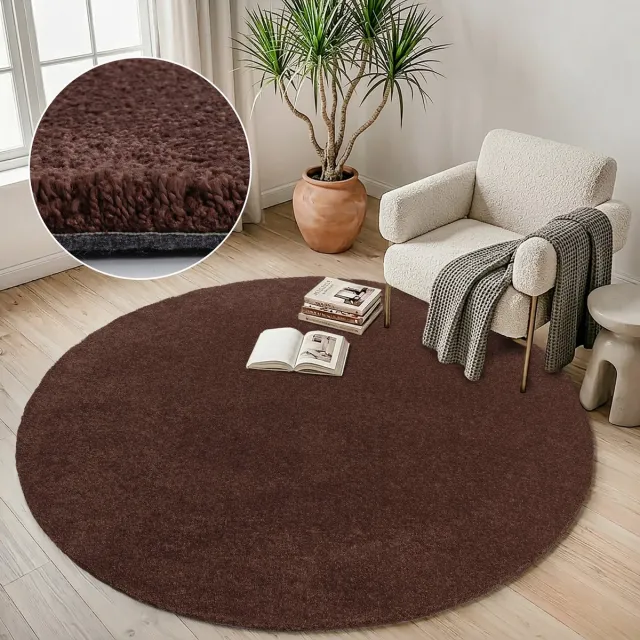 Muratap Comfy Premium - Rond Luxe Effen Vloerkleed Wasbaar Uni Terra