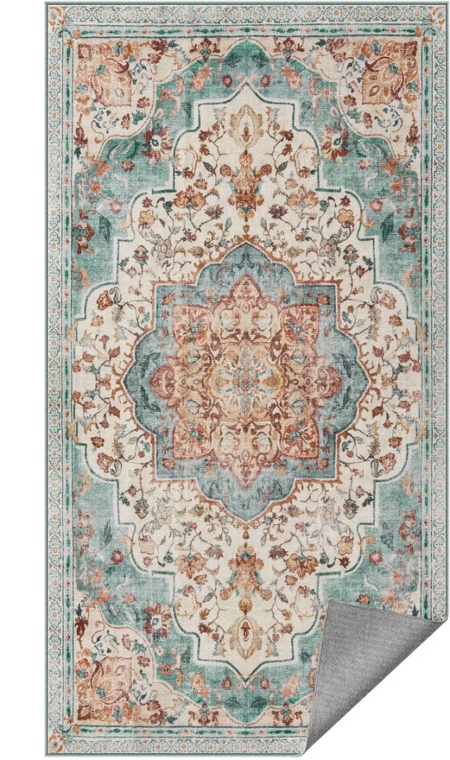 Songmics HOME - Tapijt - Vintage Vloerkleed - Wasbaar en Antislip - Voor Woonkamer Slaapkamer Keuken hal Eetkamer Aquamarijnblauw