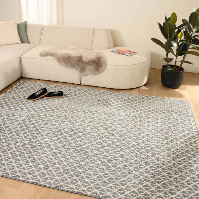 Tapeso Design vloerkleed - Fancy Waves ivoor/blauw