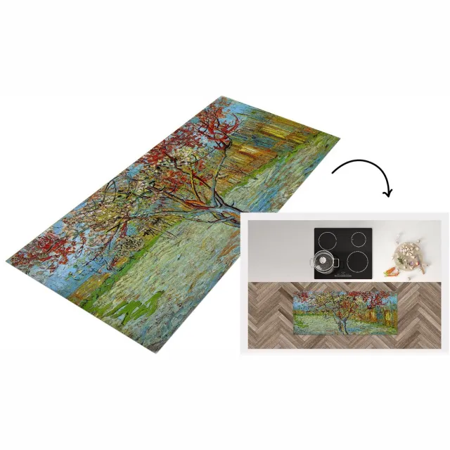 KitchenYeah Keukenloper - Loper keuken - De roze perzikboom - Vincent van Gogh - Keukenloper vinyl Multicolor