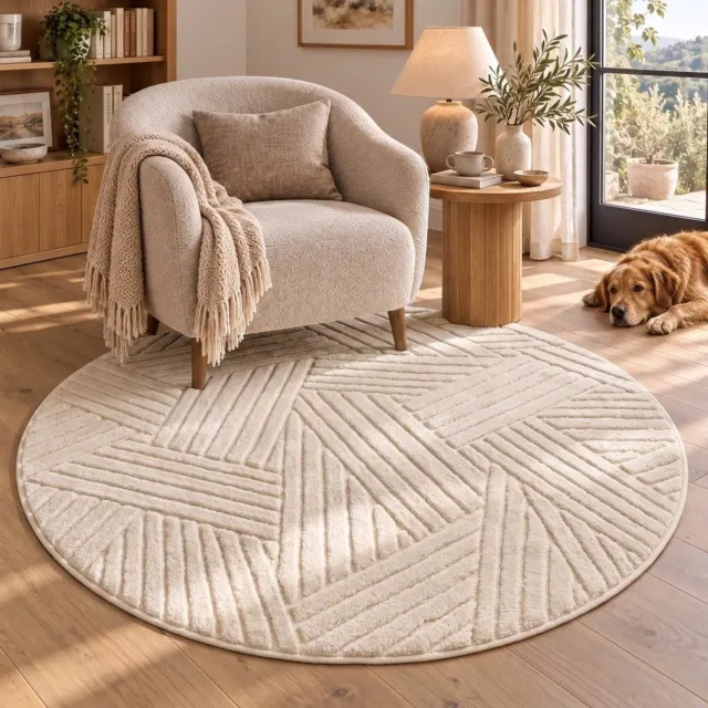 GENIMO Tapijt -Unikleur ontwerp met korte pool-Machinewasbaar en antislip-Geschikt voor woonkamer en eetkamer-Beige