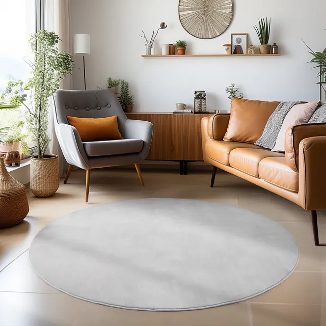 Muratap Sky Soft Uni Basic - Rond Vloerkleed - Laagpolig - Effen Kleur - Zilver - Woonkamer Tapijt- 120 CM Ø