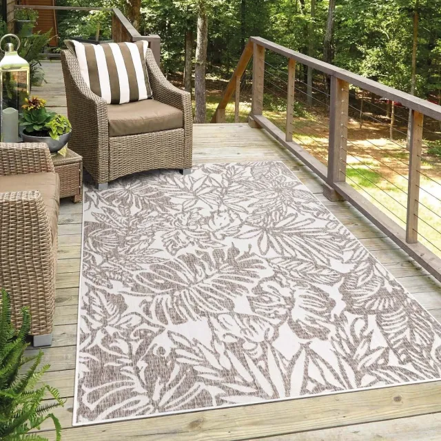 Ibenzoa Duurzaam en Waterdicht Vloerkleed met Levendige Bloemdecoratie - 150x150 cm beige