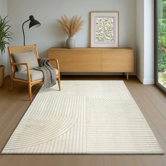 the carpet Everest - modern kortpolig vloerkleed met Panglao-design, hoog-laag 3D-effect, hoge pooldichtheid, zacht en comfortabel – voor woonkamer of slaapkamer, crème, 160 x 230 cm