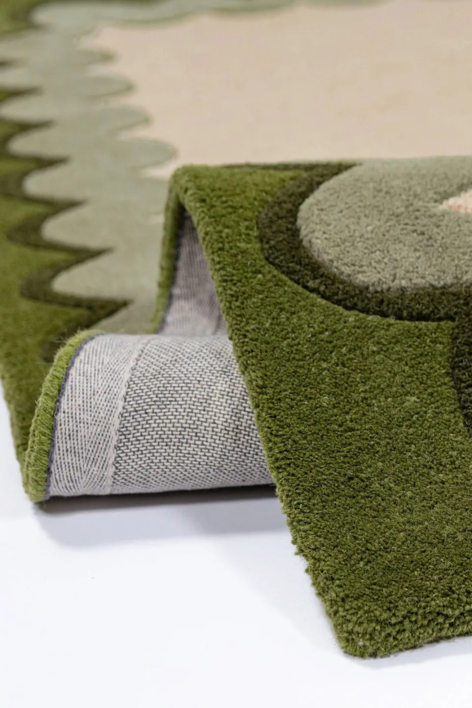Flair Rugs Wiggle Border wollen vloerkleed olijfgroen, foto 4