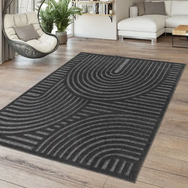 TT Home Binnen- en buitentapijt Weerbestendig Balkon Keuken Woonkamer Tapijt Geometrisch 3D 120 x 160 cm Rond 120 x 160 cm Rond antraciet