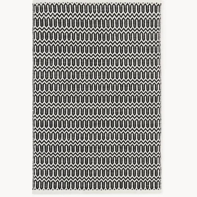 Westwing Collection Handgeweven indoor & outdoor vloerkleed Rune met geometrisch patroon Zwart