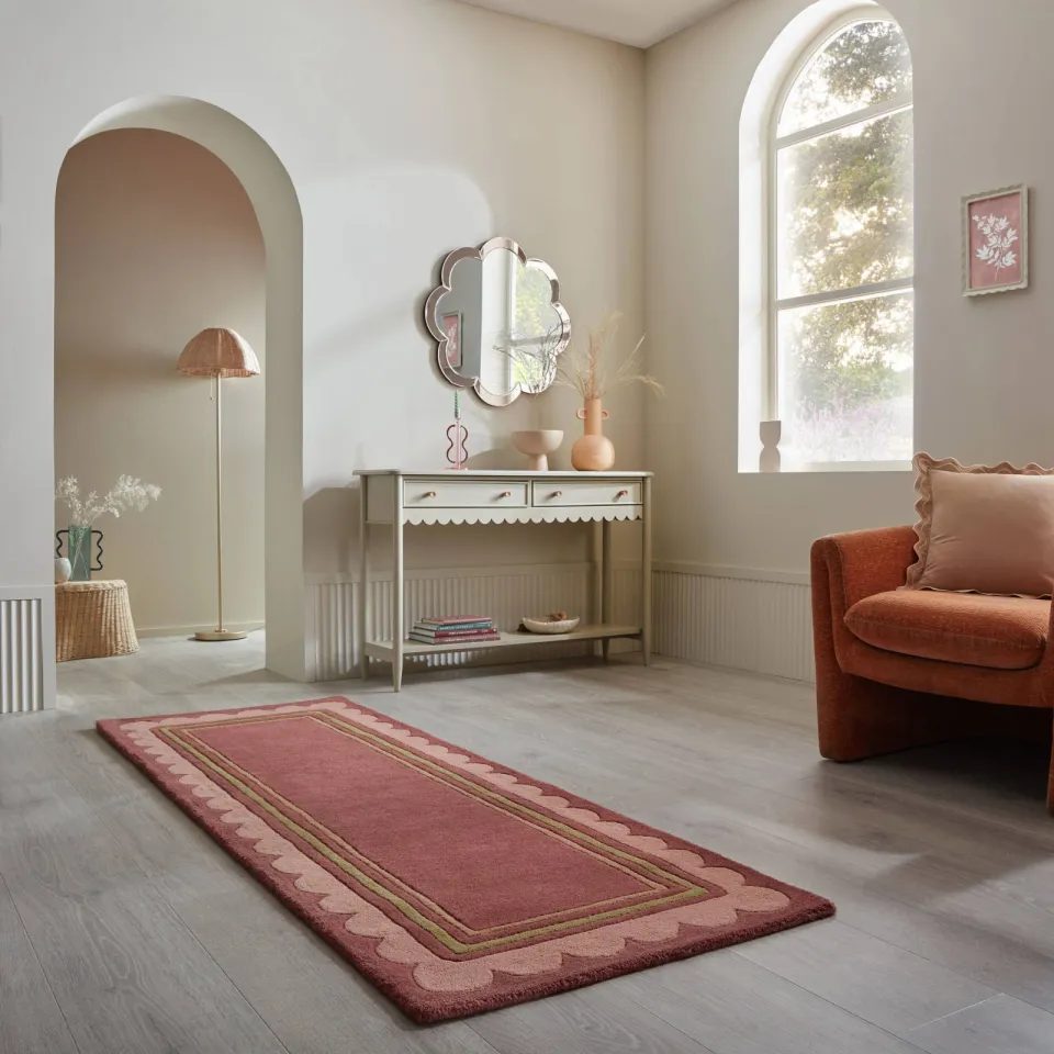 Flair Rugs Lois Scallop Border wollen loper rood, foto 2