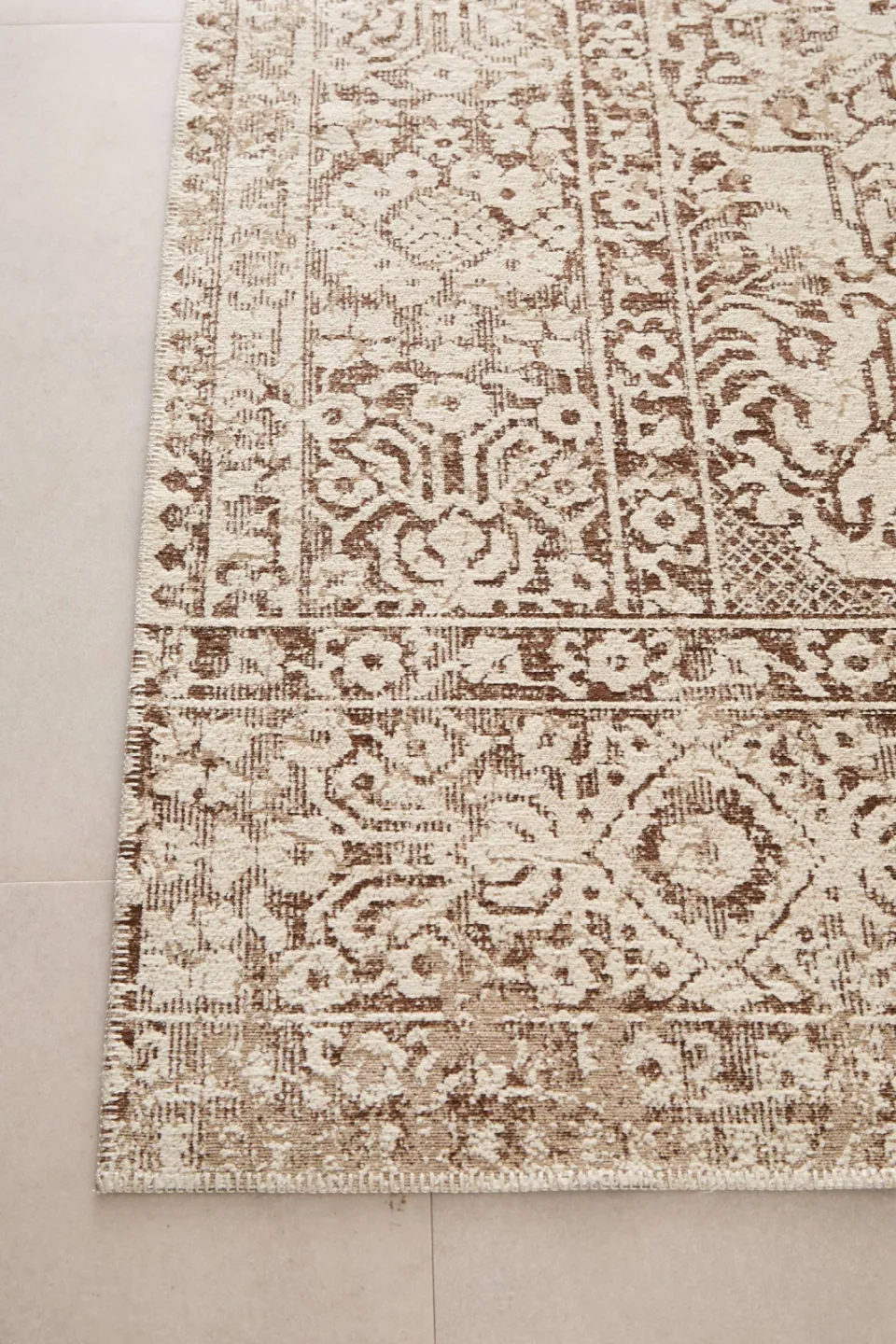 NOUS Living laagpolig vintage vloerkleed crème bruin crème/bruin/groen