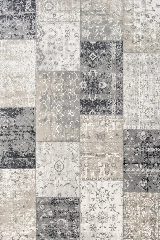 Lifa-Living LIFA LIVING Vloerkleed - Patchwork - Geruit Design - Retro - Donkergrijs/Blauw - 80 x 150 cm