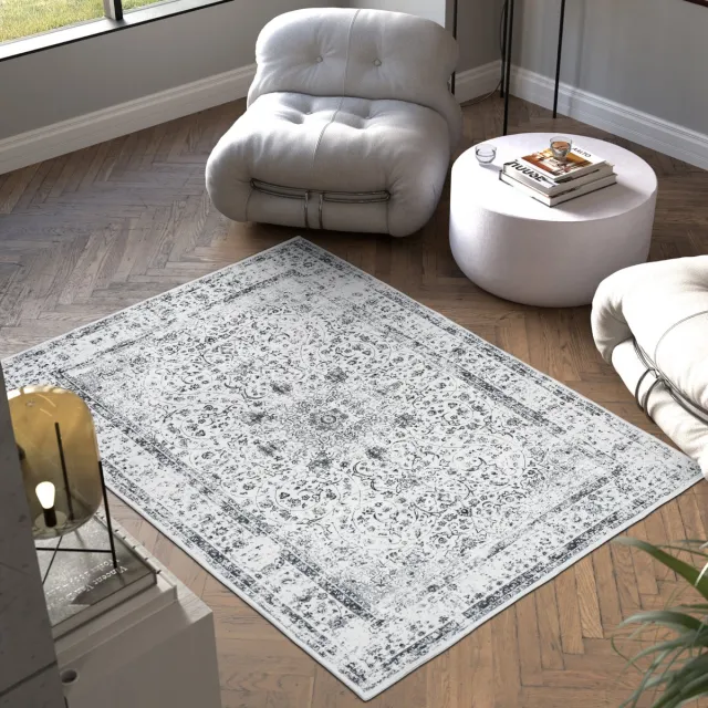 Tectake Vintage design tapijt - Dalia - Laagpolig vloerkleed voor woonkamer, kinderkamer, slaapkamer of hal - Wasbaar - Div. afmetingen - 160x230cm - grijs