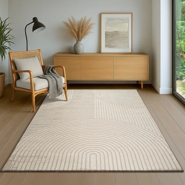 the carpet Everest – vloerkleed met moderne korte pool, hoog-laag effect, 3D-effect, hoge pooldichtheid en aangenaam zacht, geometrisch patroon, beige, 80 x 300 cm beige met etnisch ruitpatroon