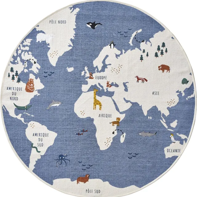 vertbaudet Rond tapijt Wereldkaart Blauw / Meerkleurig