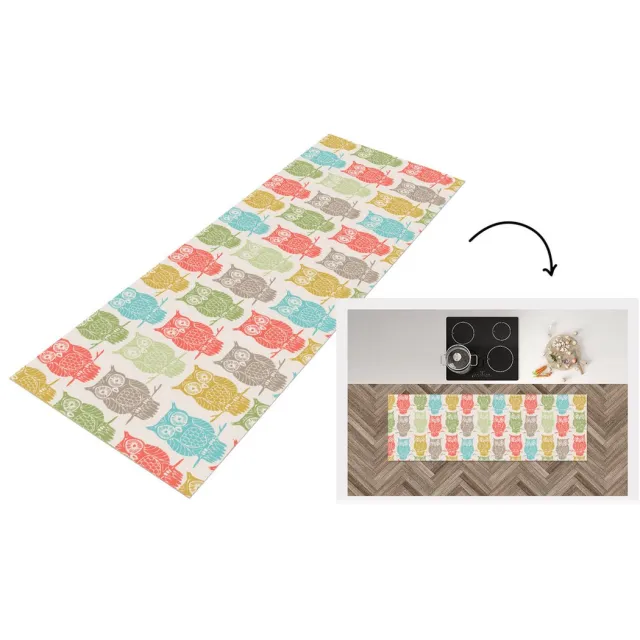 KitchenYeah Keukenloper - Loper keuken - Patronen - Uil - Vogels - 180x60 cm - Keukenloper vinyl Multicolor