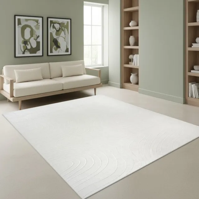 TapisTrend Kinderkleed Crème 160x220 cm Modern crèmekleurig vloerkleed met grote, organisch gevormde golven voor de woonkamer, slaapkamer en eetkamer Beige