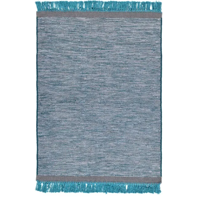 Padiro stijlvol laagpolig vloerkleed - turquoise - modern effen ontwerp - met franjes - voor vloerverwarming - van wol, katoen en viscose blauw