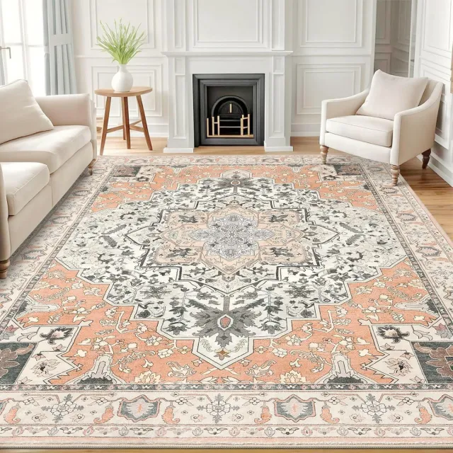 Homaxy Woonkamerkleed - Zacht Bloemmotief Tapijt - Machinewasbaar Vintage Tapijt - 153x213 cm - Rechthoekig - Roze
