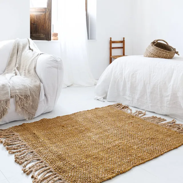 Boho&me Jute vloerkleed vierkant - Chunky goud/naturel 120x120