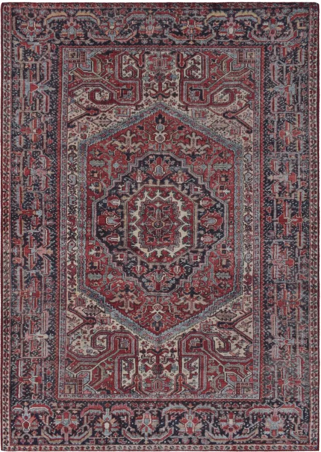 Vercai Rugs Fenix Collectie - Laagpolig Vloerkleed - Modern Tapijt met Vintage Ontwerp - Chenille - Rood / Blauw Rood Blauw