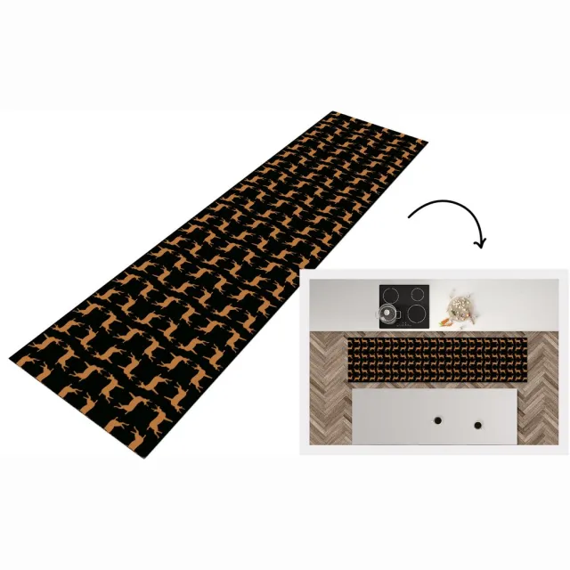 KitchenYeah Keukenloper - Loper keuken - Patroon - Hert - Zwart - Bruin - 240x60 cm - Keukenloper vinyl Multicolor
