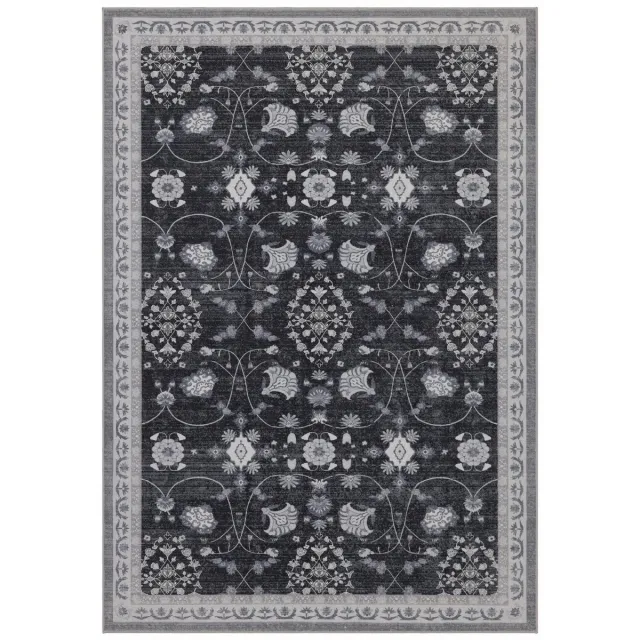 Dutch XXL Vintage Vloerkleed | Tapijt | Inka | Bloemen | Zwart | 280x370 cm