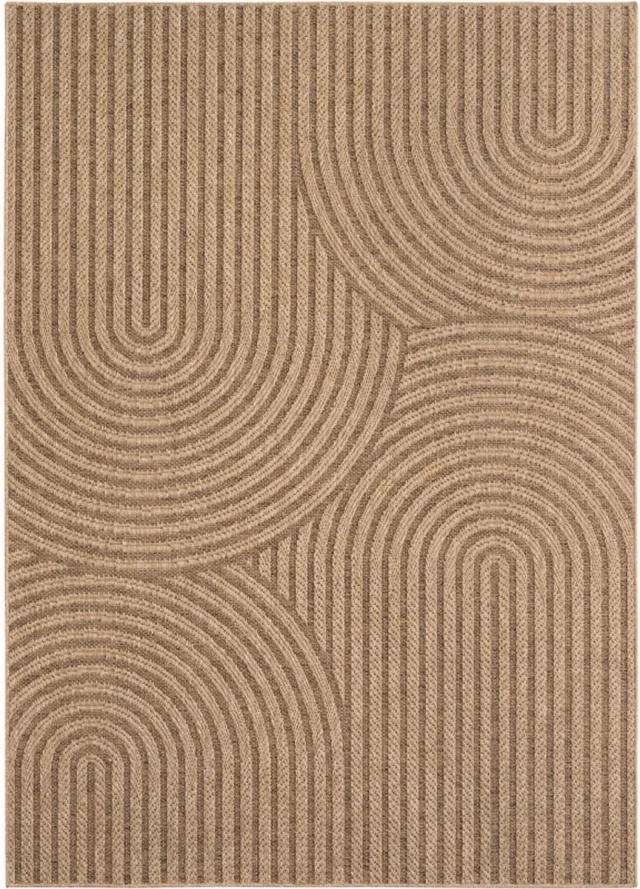 Ayyildiz Timber – Japandi Boogpatroon Beige met Sisal-Look – Binnen & Buiten Vloerkleed – Laagpolig Beige 1401