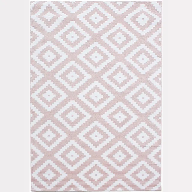 Tapijtenmagazijn Kortpolig vloerkleed, geometrisch patroon, roze, woonkamerkleed, jute achterkant wit/roze