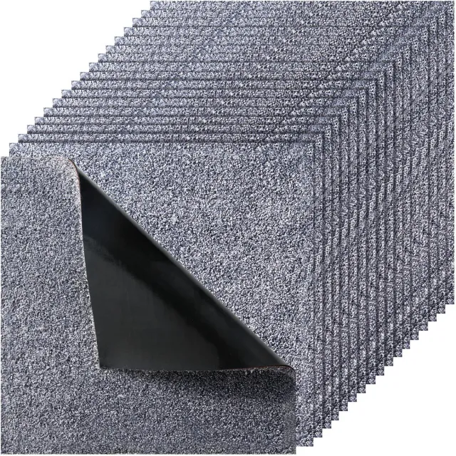 Vevor Tapijttegels 18x18 Inch, 10 Stuks Peel And Stick Tapijt Vierkant Tapijt, Zelfklevend Commercieel Vloerbedekking Zacht Gevoerd Voor Naadloze Bedekking 22,5 Vierkante Voet, Eenvoudige Diy Vervanging Voor Woonkamer Kantoor, Grijs