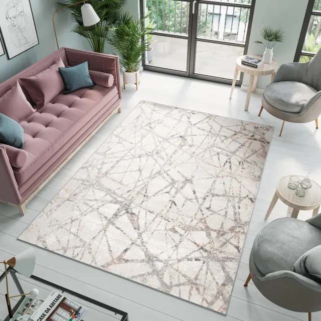 Tapiso Valley Vloerkleed Abstract Woonkamer Slaapkamer Tapijt Beige Grijs6