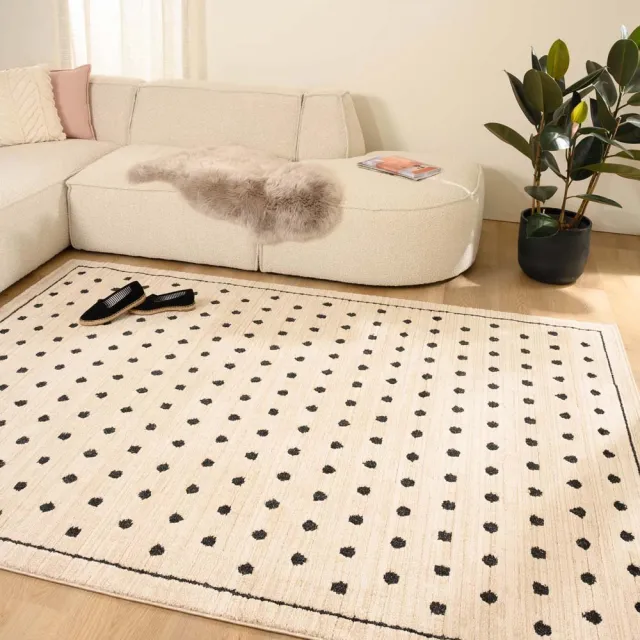 Tapeso Vloerkleed stippen - Fancy Dots crème 200x300