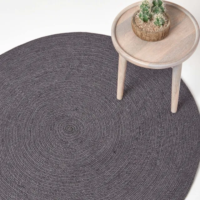 Homescapes Gevlochten handgeweven tapijt in grijs en zwart, 120 cm rond