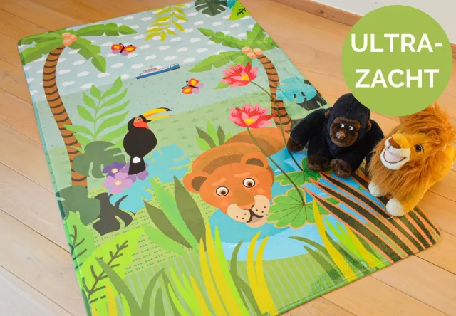 Mats & Joy Jungle Kinderkamer Vloerkleed 110x170cm - Fluweelzacht Tapijt - Anti-slip - Wasbaar Kindertapijt met Leeuw en Jungle Dieren groen