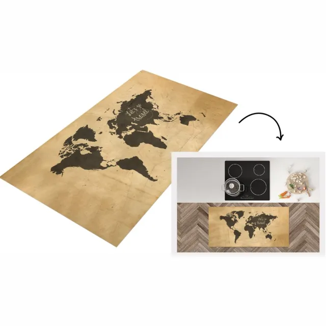 KitchenYeah Keukenloper - Loper keuken - Wereldkaart - Spreuken - Zwart - 120x60 cm - Keukenloper vinyl Multicolor