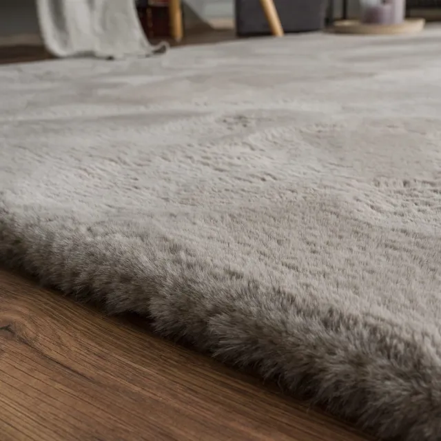 TT Home Woonkamer hoogpolig tapijt langpolig zacht konijnenbont imitatie zacht 120 x 120 cm Rond 120 x 120 cm Rond grijs