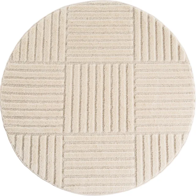 Ayyildiz Art – Laagpolig vloerkleed – Crème – Scandinavische boho – Ø 120 cm rond