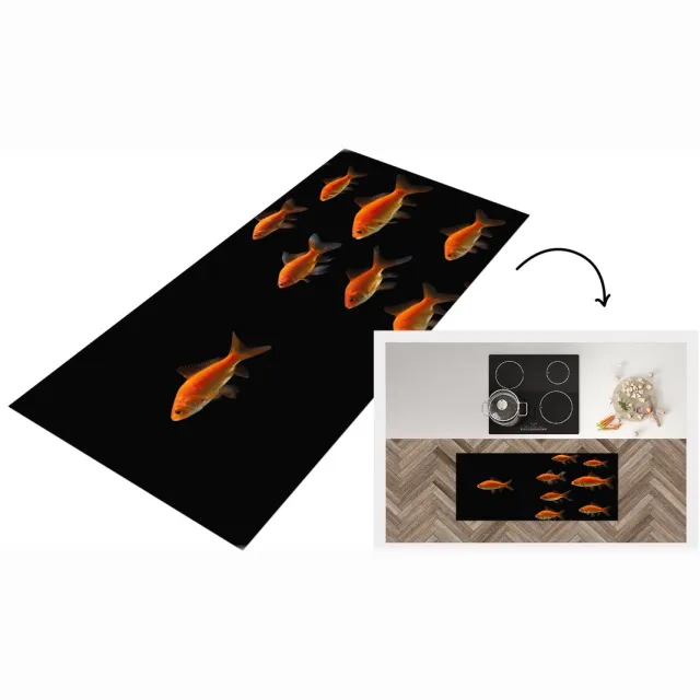 KitchenYeah Keukenloper - Loper keuken - Goudvis - Dieren - Zwart - Keukenloper vinyl Multicolor