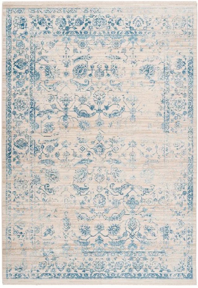 Padiro elegant laagpolig vloerkleed 120 x 170 cm - lichtblauw - oosters vintage patroon - met franjes - voor vloerverwarming - van polypropyleen en katoen
