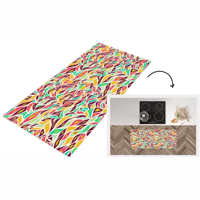 KitchenYeah Keukenloper 120x50 cm - Keukenmat vinyl Bladeren - Lijn - Patronen - Keukenmatten loper - Keuken vloerkleed tapijt