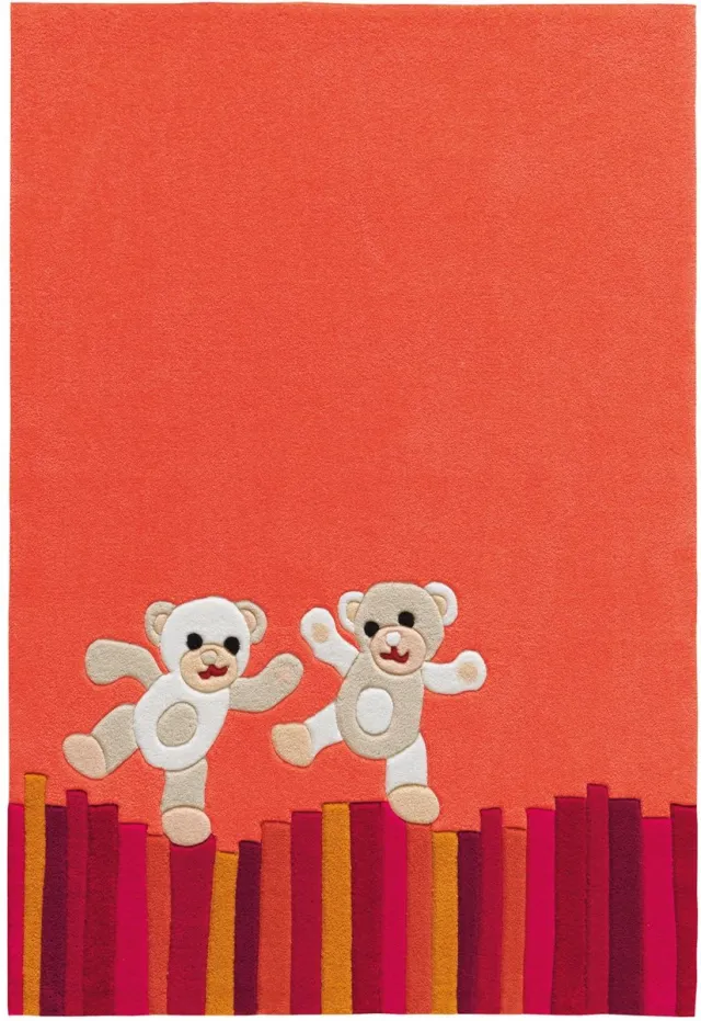 Padiro speels kindervloerkleed 110 x 160 cm - terracotta - speels kindermotief - met teddybeermotief - voor vloerverwarming - van modacryl, polyester en katoen oranje