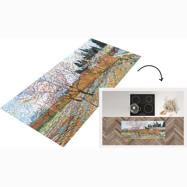 KitchenYeah Keukenloper - Loper keuken - Bloeiende perzikboom - Vincent van Gogh - Keukenloper vinyl Multicolor