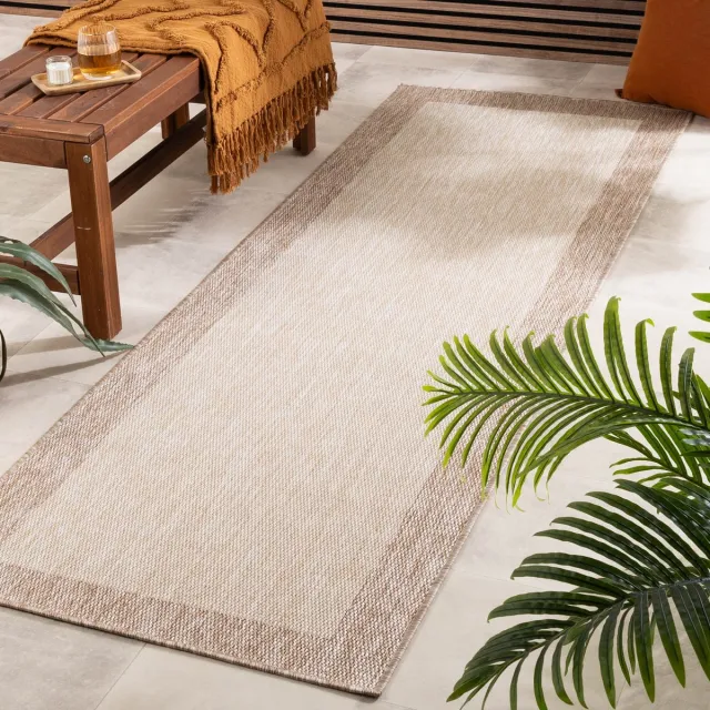Fraai In- & Outdoor loper - Sierra Border Creme/Beige - 80x180cm Crème
