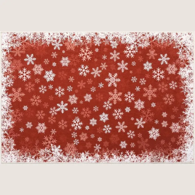 Danky Kerst Vloerkleed Romantische Sneeuwvlokken 80x150 cm Rood - Opvouwbaar Zacht Poolkleed met Antislip Onderkant
