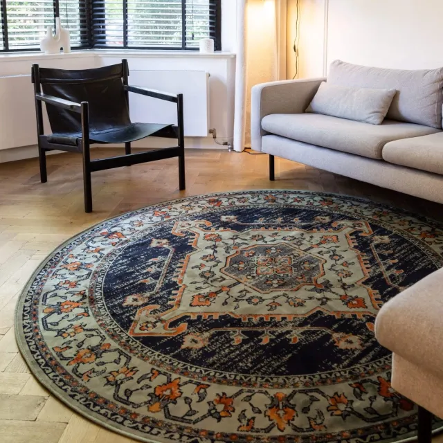 Tier Vintage Vloerkleed Tokat Groen/Blauw - Tier - Rond 200 Ø - (L)