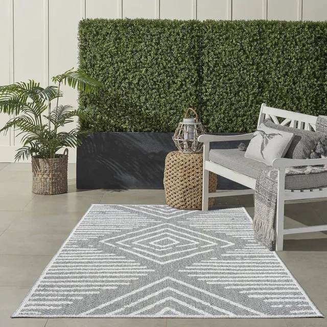 flycarpets Belize Vloerkleed / Buitenkleed - Binnen & Buiten - Grijs - Laagpolig Tuinkleed / Tuintapijt - Geruit