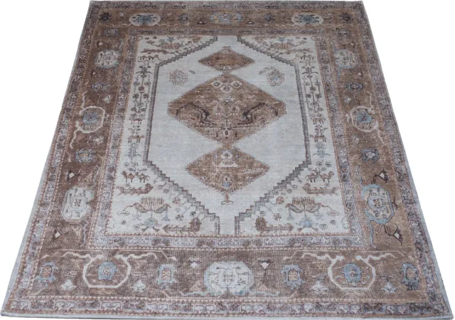 Veer Carpets Vloerkleed Karaca Brown 08 - 160 x 230 cm - Laagpolig Vloerkleed – Vintage / Klassiek Design Bruin