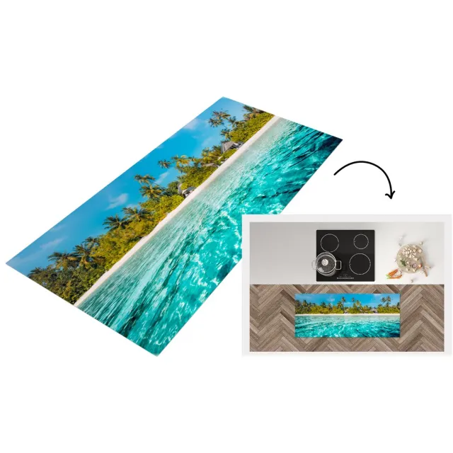 KitchenYeah Keukenloper - Loper keuken - Strand - Palmbomen - Zee - Keukenloper vinyl Multicolor